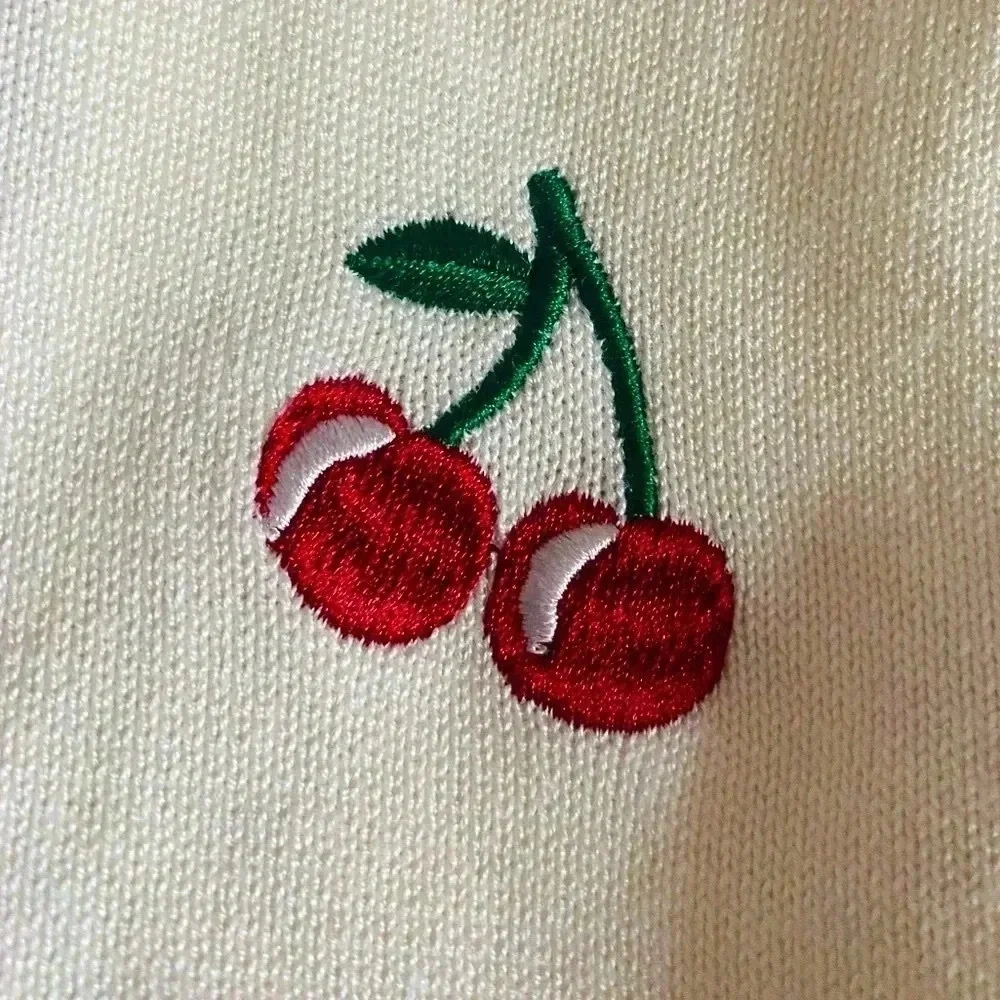 BELLE POQUE Women's White Cherry Coded Embroidered Crop Knit Sweater Vest Size M - Picture 9 of 10